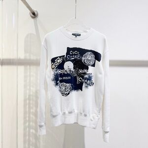 Authentic CHANEL White and Black Logo Sweatshirt